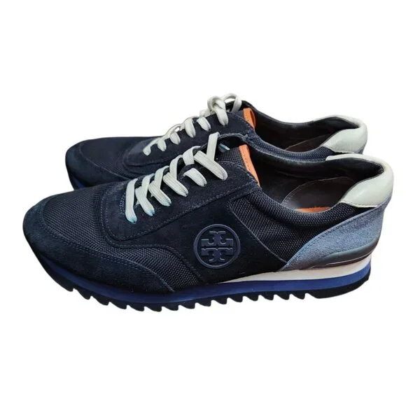 Tory Burch Navy Suede Mesh Sneakers Women’s 9.5 Suede Textile Upper Logo Trainer - Picture 7 of 14